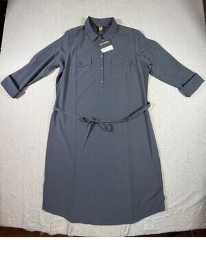 NWT Eddie Bauer Women L Gray Wrinkle Resistant Depart Travel Lightweight Dress